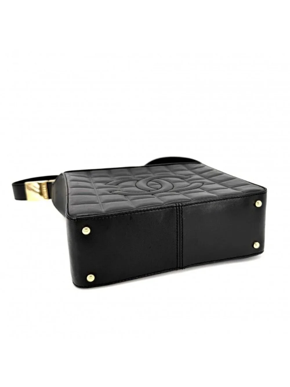 Chanel Shoulder Bag Choedge Coat CC Logo Lambskin Black Gold Vintage